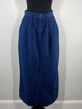 Vintage Saks Fifth Avenue The Works A-Line Maxi Denim Skirt Women's 8 Blue VTG